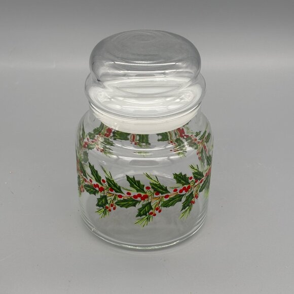 Vintage Christmas Libbey Holly & Winter Red Berries Glass Candy Jar - Picture 3 of 5